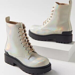 (Womens 7) Iridescent Combat Boots, Urban Outfitters